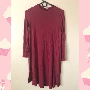 Burgundy Red High Neck Long Sleeve Dress